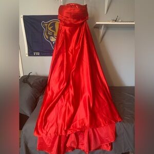 Strapless Red Satin A-Line Prom Dress